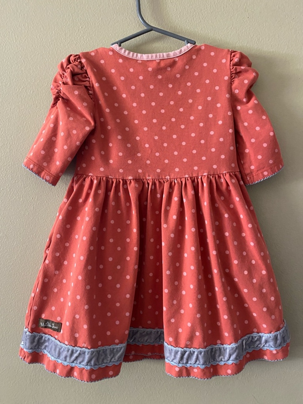 Matilda Jane Coral Pink Polka Dot Dress with Pocket Bow - Picture 3 of 5